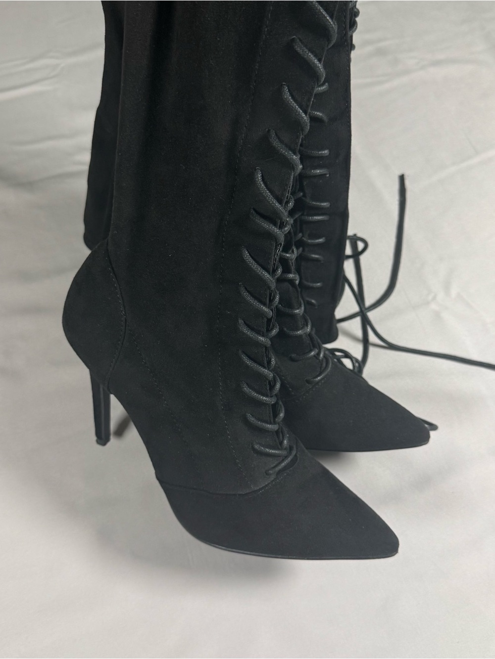 Black Over-the-Knee Lace-Up Boots Like New